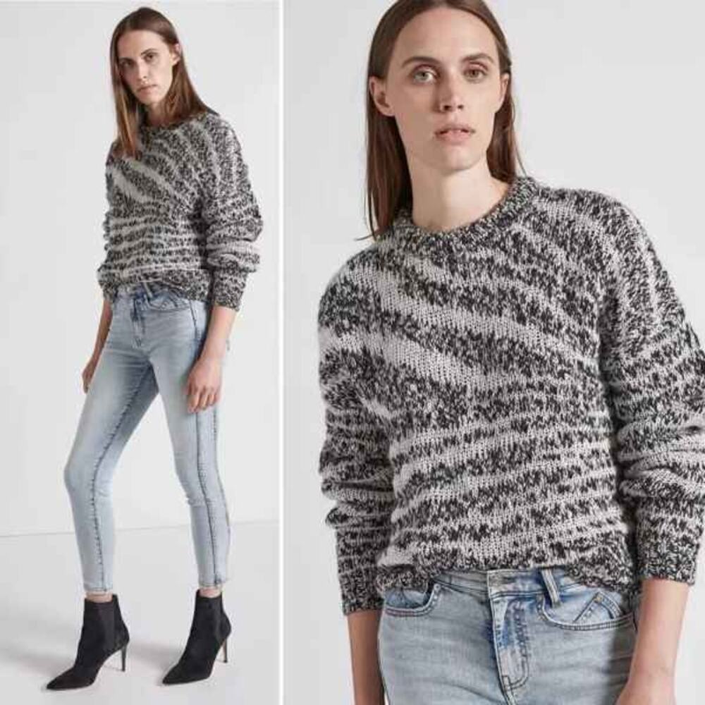 Current/Elliott Cybill Womens‎ Crew Neck Zebra Cropped Knit Sweater B & W (US 6)